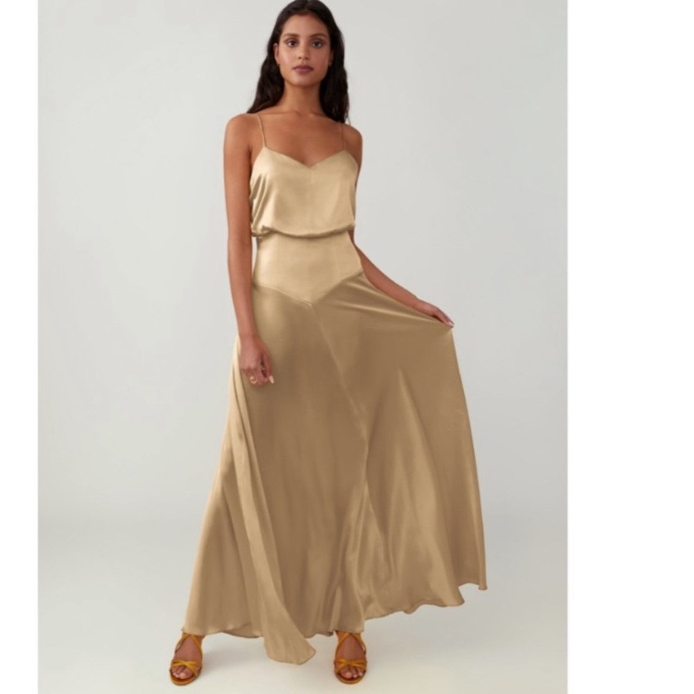 Fame And Partners Gold Blouson Bodice Dress 0 NWT